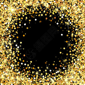 金色亮片框架与文本的空白空间 散落的金色纸屑 金色圆点 闪亮的金色 丰富的奢华时尚闪光背景卡片琥珀色宝石魅力微光火花辉光强光粒子图片