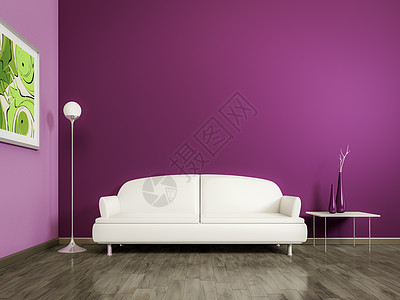 带白色沙发的紫色房间图片