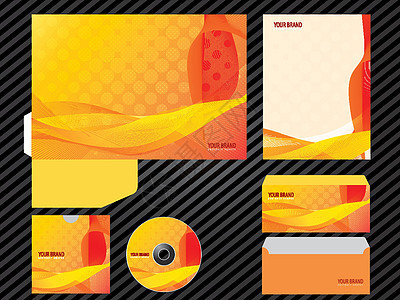 企业形象模板设计橙色商务套装文具文档文件夹白色横幅创造力卡片身份衣架信封插图图片