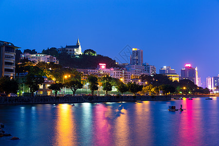 夜间澳门市天际景观风景建筑学日落太阳池塘市中心地标酒店图片