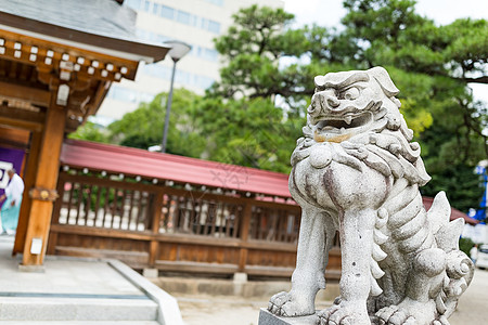 日本神庙中的狮子雕塑图片