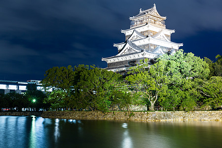 广岛和平纪念馆在广岛的广岛城堡在晚上背景
