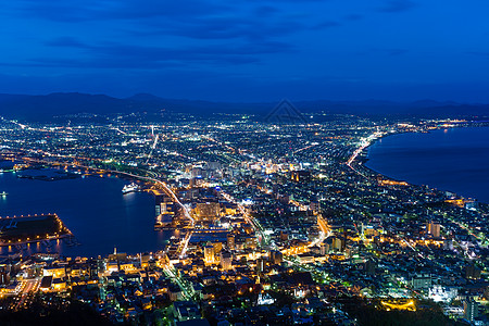 日本北海道从Hakodate山夜视背景