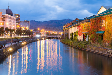 日落时北海道市奥塔鲁运河图片