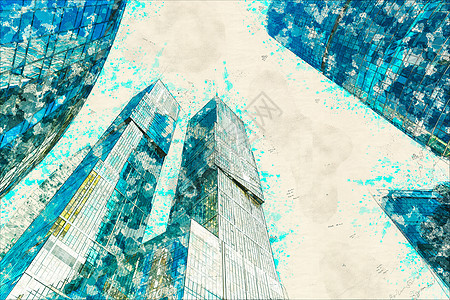 摩天大楼立面办公楼现代玻璃天空水彩玻璃建筑建造市中心景观建筑物反射小品图片