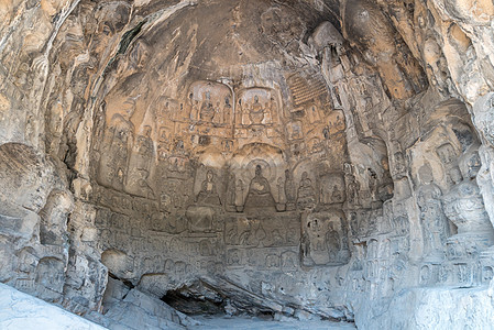 中国 洛阳长门石头艺术遗产洞穴雕塑宗教建筑学菩萨历史性旅游背景图片