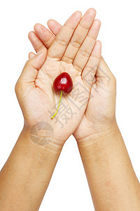 手握樱桃心脏形状的切片路径手指水果工作室小路宏观女士美食食物植物剪裁图片