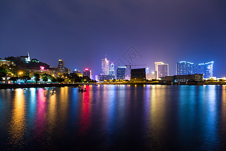 夜间澳门市摩天大楼旅行天际房子景观酒店城市建筑学日落建筑图片