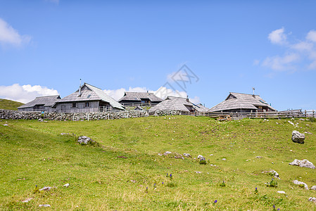 高原 斯洛文尼亚 阿尔卑斯山村 传统风格的木制房屋 大众登山目的地国家小路旅行木头旅游草地村庄农村天空爬坡图片