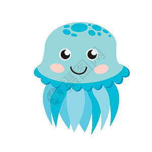 水母插画可爱快乐的水母卡通人物海洋动物插画背景