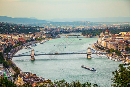 匈牙利议会和玛格丽特伊斯拉建筑旅行爬坡房子游客观光蓝色历史性景观旅游图片