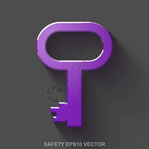 平面金属安全 3D 图标 在灰色背景的紫色光滑的金属钥匙  EPS 10矢量图图片