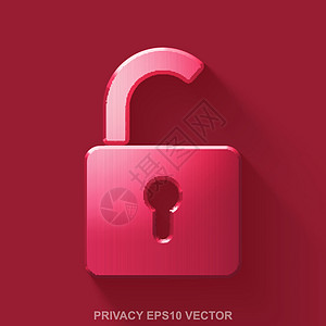平面金属安全 3D 图标 红色光泽金属打开红色背景上的挂锁 EPS 10 矢量图片