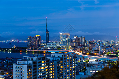 夜里福冈市旅行日落天际场景地标城市海岸摩天大楼景观建筑学图片