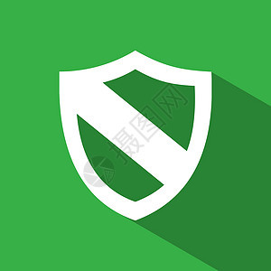 绿色背景上带阴影的保护盾牌图标互联网警告徽章标识安全插图网络隐私防火墙背景图片