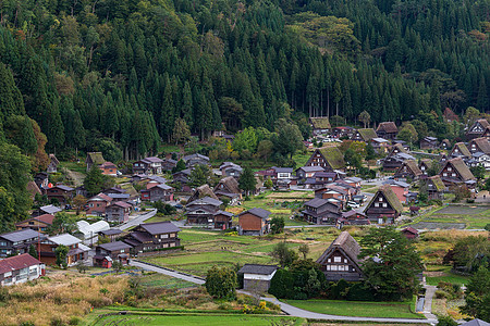 日本白川越村建筑历史草地小屋世界农村植物日落森林天线图片