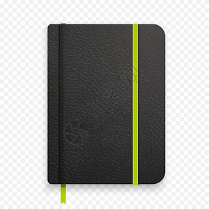 有绿色橡皮筋的现实黑笔记本 顶视图日记模板 特写的日记 矢量记事本样机图片