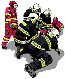 消防员和救援人员病人危机情况灾难团队消防队员救援者男人插图担架图片