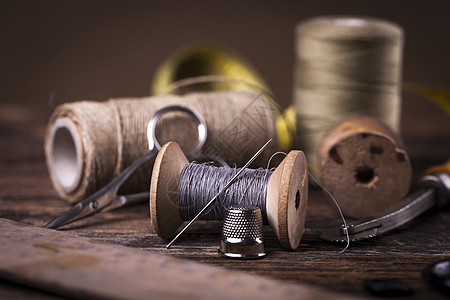 缝衣器 针线 针头用文泰风格材料丝带缝纫工作衣服裁缝剪裁织物缝合纺织品图片