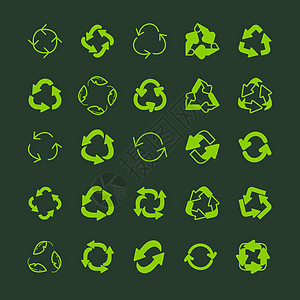 回收生态细线矢量图标集创造力黑色生物插图三角形按钮环境徽章收藏标识图片