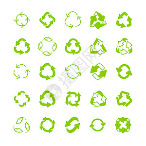 回收生态细线矢量图标集徽章地球插图叶子垃圾标志绿色白色生物学环境图片