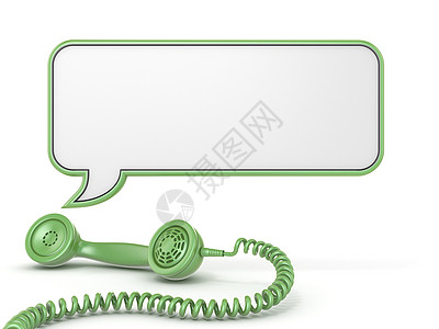 绿色电话听筒和讲话泡泡 3气球木板渲染气泡客户元素服务对话框广告手机图片