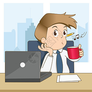 快乐的商务人士吹口哨和在办公室喝咖啡     矢量图片