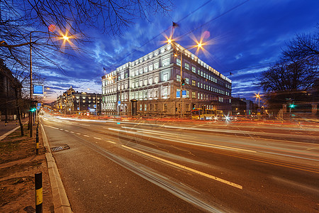 车 路夜间贝尔格莱德街道天际市中心建筑学地标天空街道蓝色游客首都建筑背景