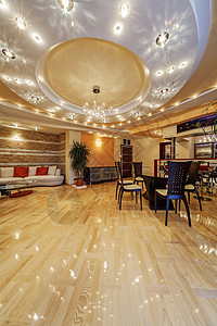 开放的客厅概念红色木头风格棕色扶手椅建筑学长椅桌子房间材料图片