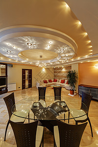 开放的客厅概念棕色长椅白色风格红色材料建筑学金子奢华家具图片