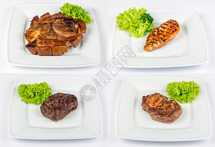 不同肉类图象的牛排牛肉烧烤炙烤油炸盘子饮食羊肉美食火鸡鱼片图片