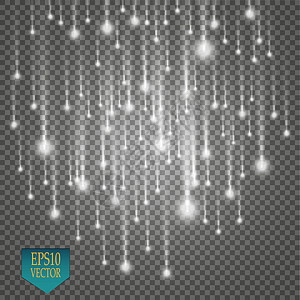 在透明背景上隔离的矢量雨彗星 灯 魔术概念 矢量白色闪光波抽象插图 白色星尘痕迹闪闪发光的颗粒被隔离 韦克托溪流黑色艺术品天气下图片