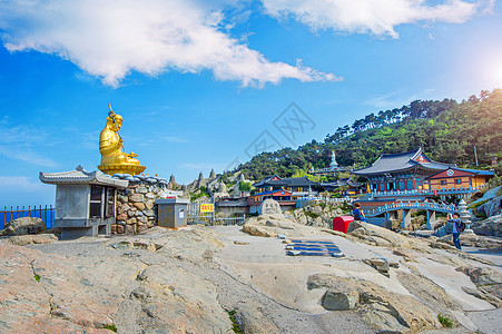 寺 韩国釜山游客地标旅行云台寺庙佛教徒文化悬崖吸引力建筑学图片