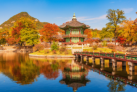 首尔庆博京贡宫秋天建筑旅行历史性历史旅游皇家建筑学城市地标图片