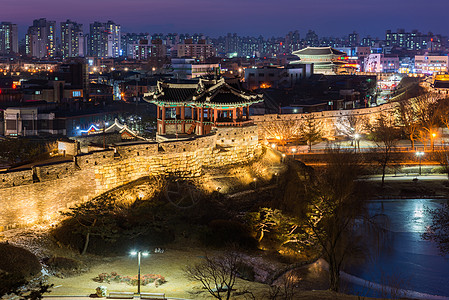 韩国 华永堡 苏南朝鲜传统建筑馆历史性天空水原地标日落城市堡垒场景旅行防御图片