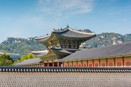 首尔京博庆宫 韩国天空景观旅游旅行地标宝塔市中心国家木头场景图片