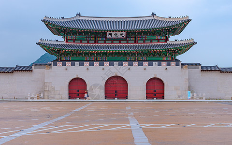 光化门韩国 南韩首尔的庆博京贡宫殿文化游客城市地标寺庙历史建筑学皇家旅行绿色背景