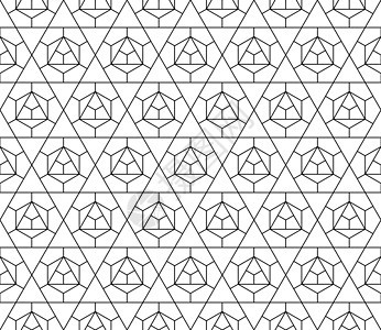 具有可编辑笔划权重的矢量无缝几何图案窗饰三角形网格六面体黑色正方形装饰对角线六边形窗帘图片