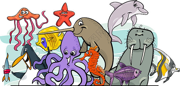 卡通海生生物动物字符组图片