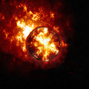 燃烧的行星或太阳 世界末日 爆炸中的行星的摘要背景插图地球橙子红色全球宇宙科学星星世界背景图片