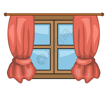 带窗帘矢量符号图标设计的卡通窗户房子插图卡片房间白色横幅艺术纺织品公寓框架图片