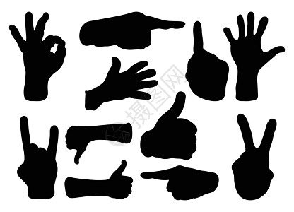 手势轮廓矢量符号图标设计指针棕榈语言拳头卡片身体商业零手势手指黑与白图片