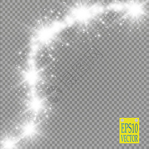 透明背景上的灯 矢量白色闪光波抽象插图 孤立的白色星尘痕迹闪闪发光的颗粒星星曲线灰尘海浪流星奢华彗星粒子闪光魔法图片
