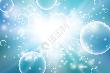 用于科学和生物概念的水蓝背景中的氧气泡 透明的圆圈 球球 海水或海洋 矢量图解以液态泡沫水晶玻璃洗发水插图肥皂折射数字化空气反射背景图片