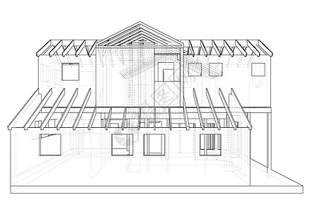 建筑线框结构的抽象 3D 渲染 施工图 追踪图 3建造公寓铅笔房间技术建筑学绘画蓝图插图项目图片