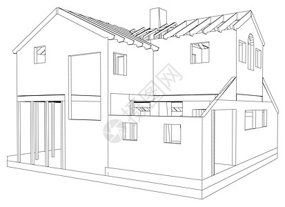 建筑线框结构的抽象 3D 渲染 施工图 追踪图 3绘画住宅工程设计师项目房间技术草图插图蓝图图片