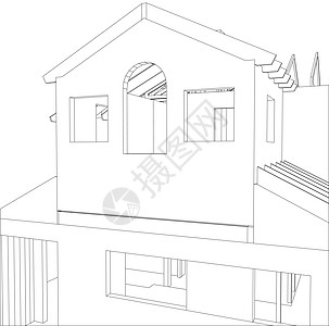 建筑线框结构的抽象 3D 渲染 施工图 追踪图 3铅笔建筑师商业工程住宅建造窗户蓝图设计师绘画图片