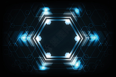 深蓝色背景下技术概念中的矢量几何运动电路电子几何学墙纸出版物科学全球插图六边形图片