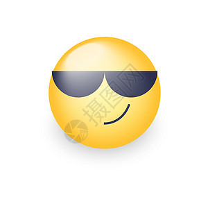 戴着黑色太阳镜的卡通表情 快乐可爱的矢量表情符号 眼镜上的笑脸吉祥物卡通片微笑插图喜悦情感橙子乐趣眼睛幸福图片