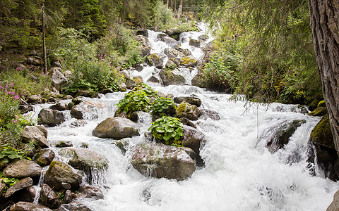 奥地利阿尔卑斯山瀑布冒险岩石森林首脑楼梯闲暇高山瀑布地标溪流图片